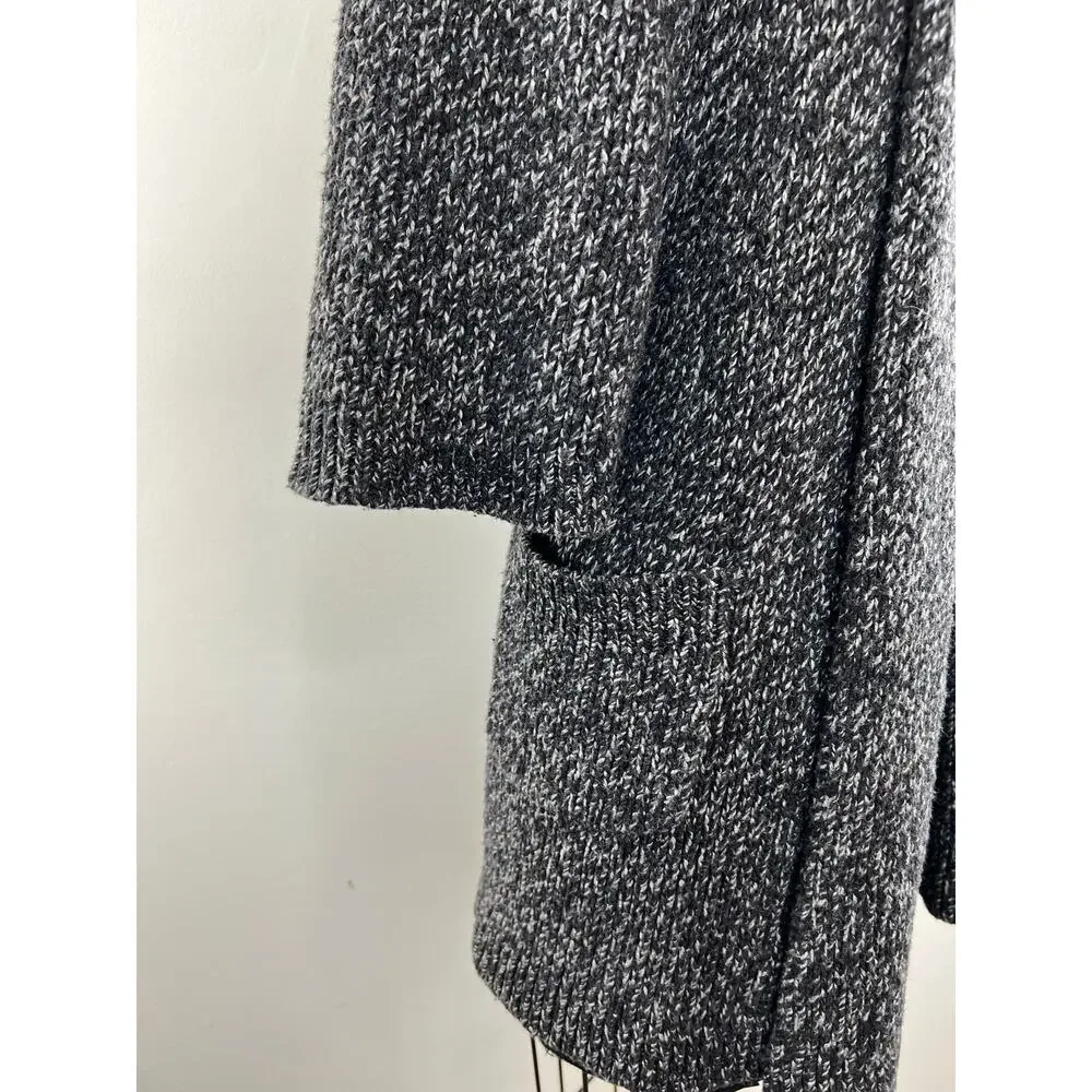 THEORY Black Gray Marled Wool-Cashmere Blend Cowl Neck Cardigan Sweater Size P
